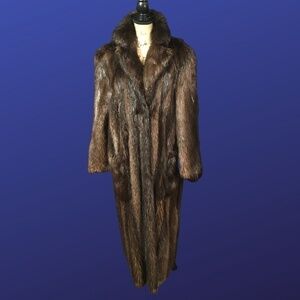 𝅺UNBRANDED Full Length BEAVER Fur Coat, DARK BROWN, Size L/XL. Pre-owned, EUC